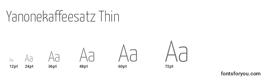 Размеры шрифта Yanonekaffeesatz Thin