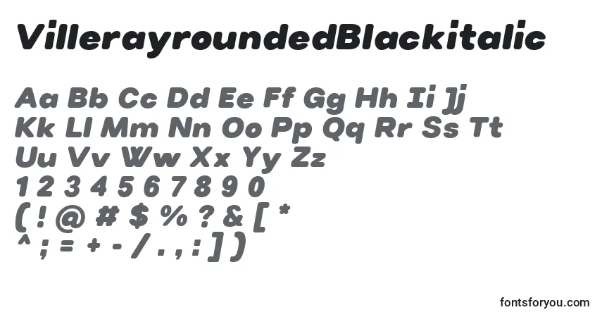 Шрифт VillerayroundedBlackitalic – алфавит, цифры, специальные символы