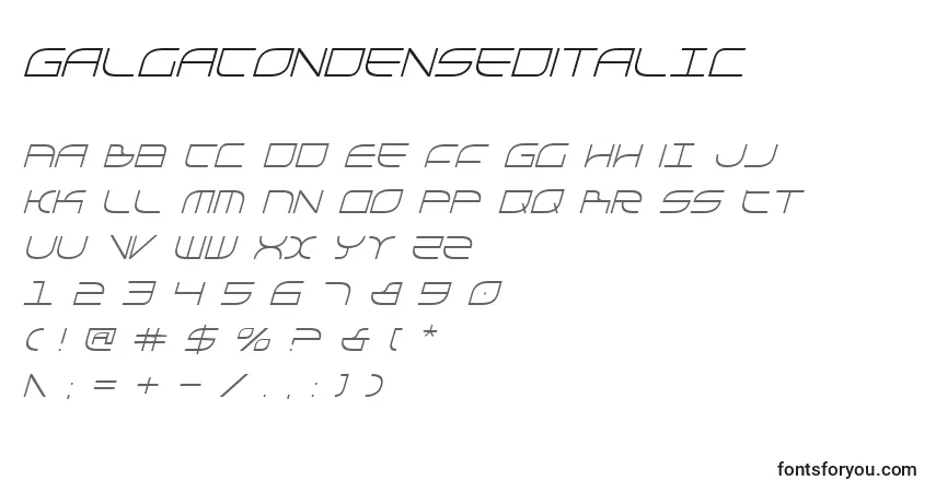 GalgaCondensedItalic-fontti – aakkoset, numerot, erikoismerkit