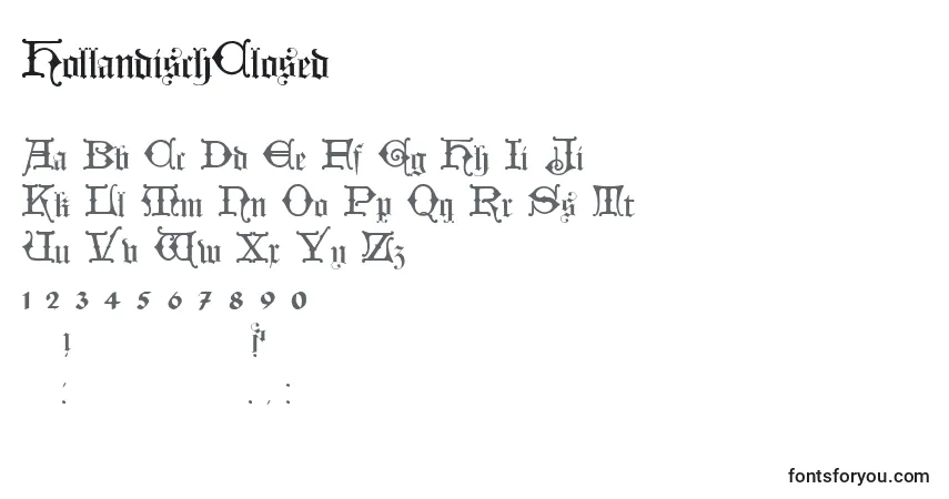 A fonte HollandischClosed – alfabeto, números, caracteres especiais