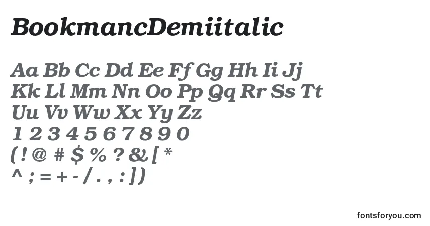 Schriftart BookmancDemiitalic – Alphabet, Zahlen, spezielle Symbole