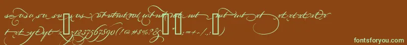 フォントBickhamScriptAltFour – 緑色の文字が茶色の背景にあります。