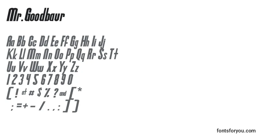 Czcionka Mr.Goodbaur – alfabet, cyfry, specjalne znaki