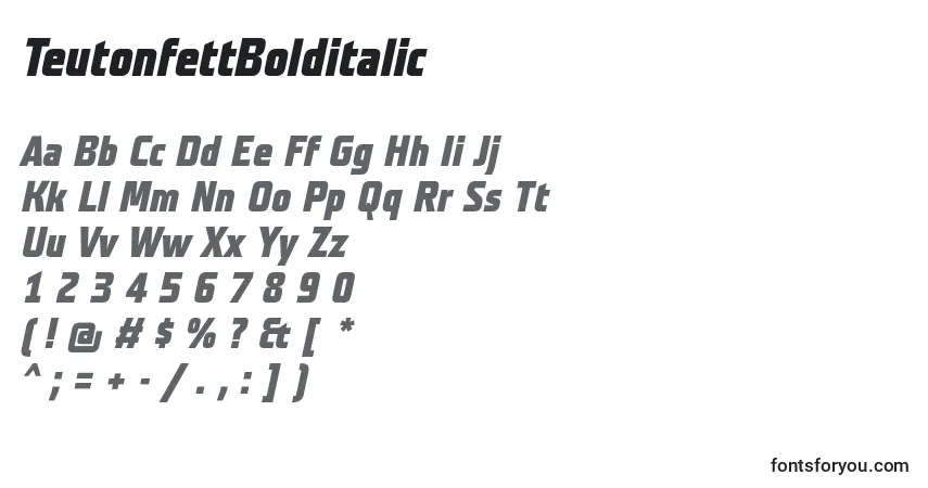Шрифт TeutonfettBolditalic – алфавит, цифры, специальные символы
