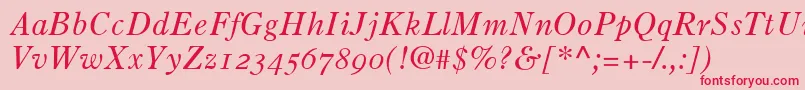 OldStyle7ItalicOldStyleFigures-Schriftart – Rote Schriften auf rosa Hintergrund