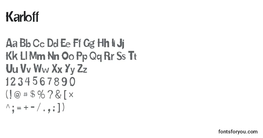 Czcionka Karloff – alfabet, cyfry, specjalne znaki