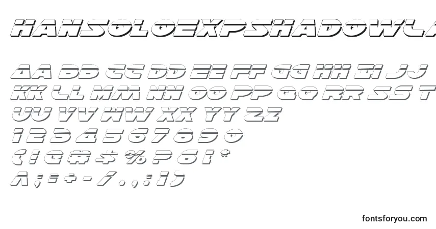 Czcionka HanSoloExpShadowLasital – alfabet, cyfry, specjalne znaki