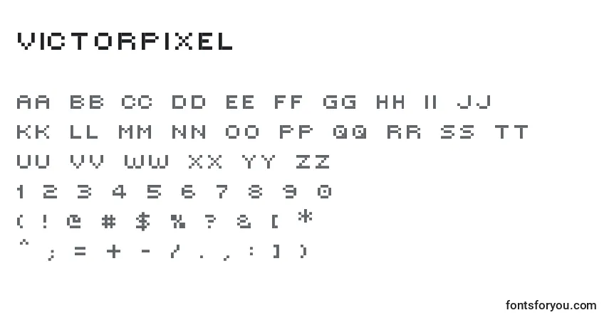 Czcionka VictorPixel – alfabet, cyfry, specjalne znaki