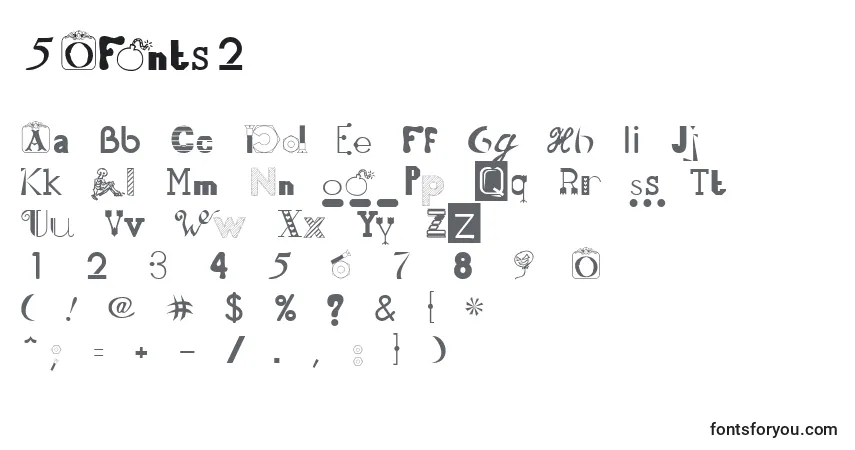 Czcionka 50Fonts2 – alfabet, cyfry, specjalne znaki