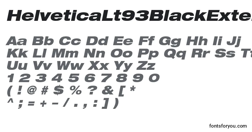 A fonte HelveticaLt93BlackExtendedOblique – alfabeto, números, caracteres especiais
