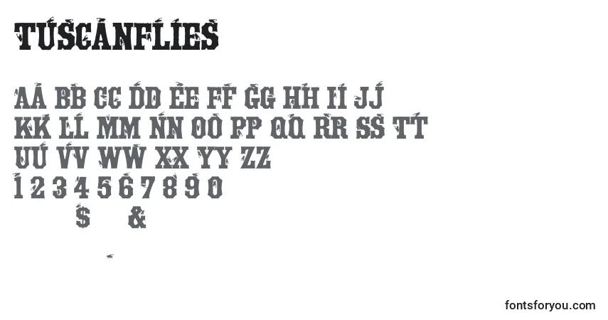 Schriftart TuscanFlies – Alphabet, Zahlen, spezielle Symbole