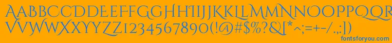 CinzeldecorativeRegular-Schriftart – Blaue Schriften auf orangefarbenem Hintergrund