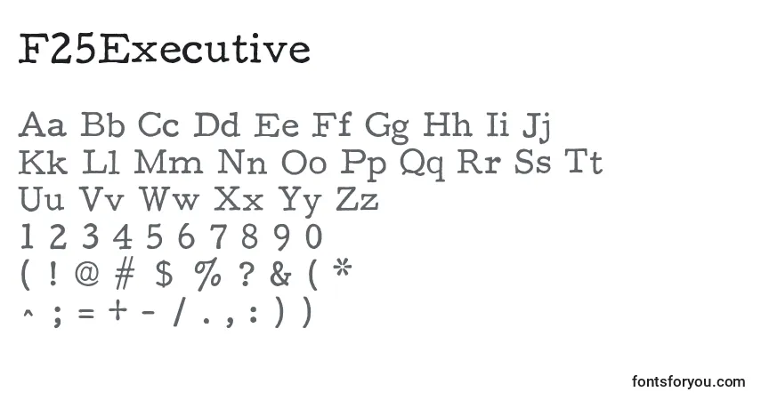 A fonte F25Executive – alfabeto, números, caracteres especiais
