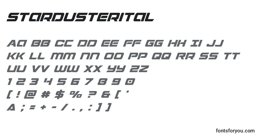 Stardusterital font – alphabet, numbers, special characters