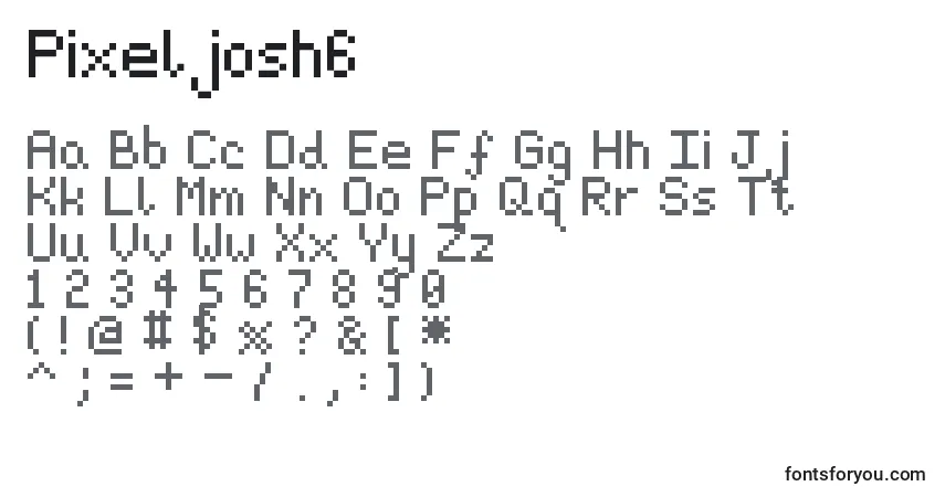 Czcionka Pixeljosh6 – alfabet, cyfry, specjalne znaki