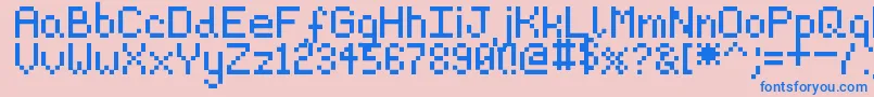 Pixeljosh6-Schriftart – Blaue Schriften auf rosa Hintergrund