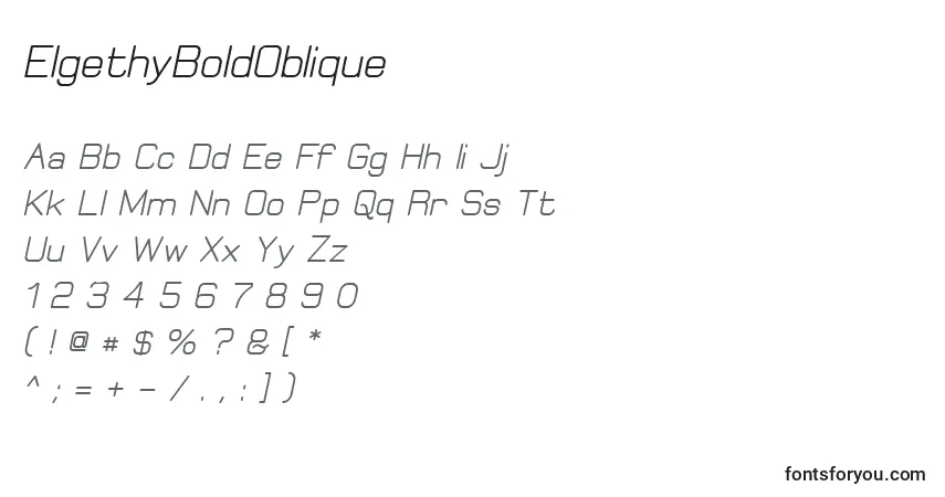A fonte ElgethyBoldOblique – alfabeto, números, caracteres especiais