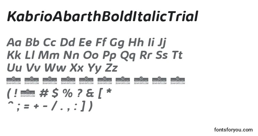 A fonte KabrioAbarthBoldItalicTrial – alfabeto, números, caracteres especiais
