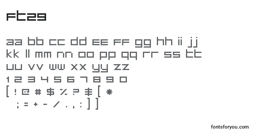 A fonte Ft29 – alfabeto, números, caracteres especiais
