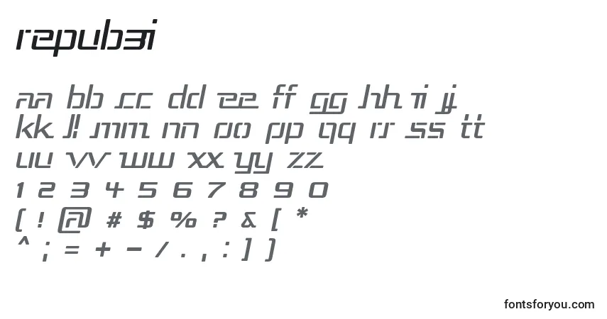 Czcionka Repub3i – alfabet, cyfry, specjalne znaki