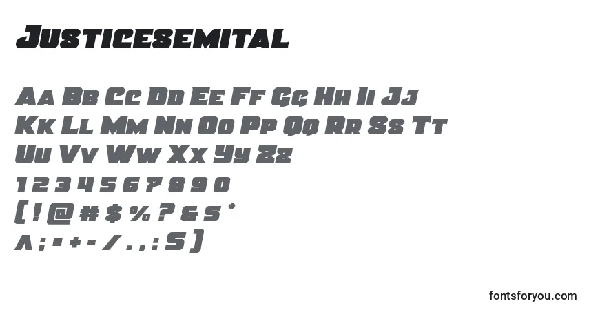 Czcionka Justicesemital – alfabet, cyfry, specjalne znaki