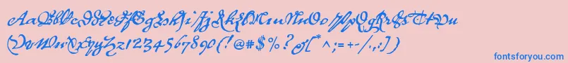 P22royalist-Schriftart – Blaue Schriften auf rosa Hintergrund