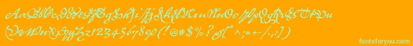 P22royalist-Schriftart – Grüne Schriften auf orangefarbenem Hintergrund