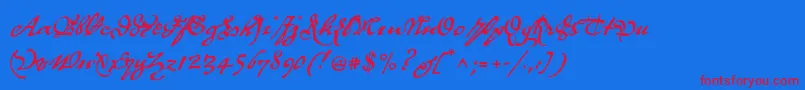 P22royalist-Schriftart – Rote Schriften auf blauem Hintergrund