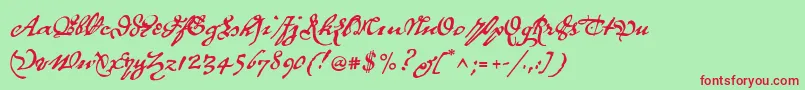 P22royalist-Schriftart – Rote Schriften auf grünem Hintergrund