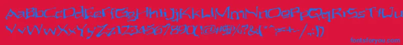 AliensAteMyMum-Schriftart – Blaue Schriften auf rotem Hintergrund