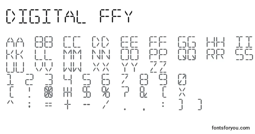 A fonte Digital ffy – alfabeto, números, caracteres especiais