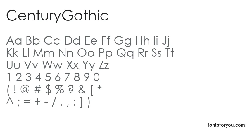 Czcionka CenturyGothic – alfabet, cyfry, specjalne znaki