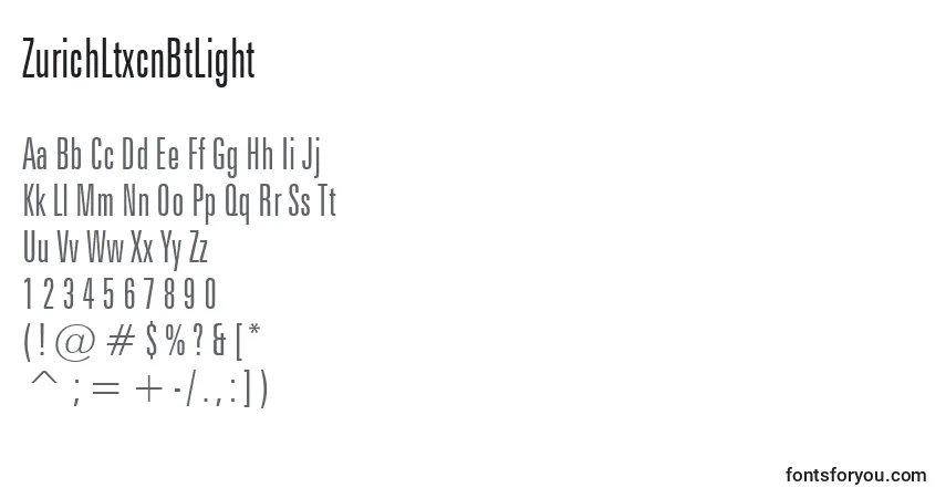 Шрифт ZurichLtxcnBtLight – алфавит, цифры, специальные символы