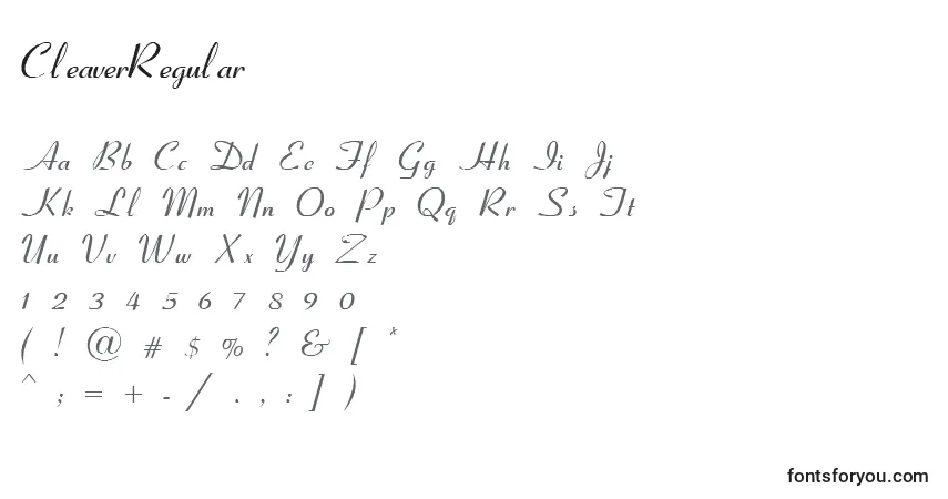 A fonte CleaverRegular – alfabeto, números, caracteres especiais