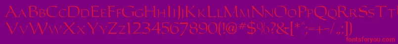 CarlosdbNormal-fontti – punaiset fontit violetilla taustalla