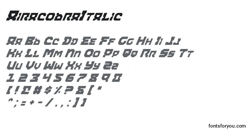 Schriftart AiracobraItalic – Alphabet, Zahlen, spezielle Symbole