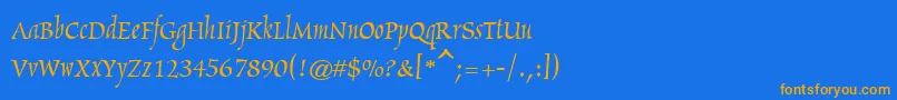 フォントMarigold – オレンジ色の文字が青い背景にあります。