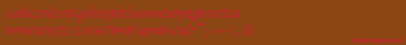 フォントMarigold – 赤い文字が茶色の背景にあります。