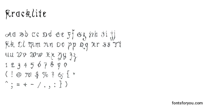 A fonte Kracklite – alfabeto, números, caracteres especiais