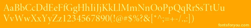 MinionproMediumdisp-Schriftart – Gelbe Schriften auf orangefarbenem Hintergrund