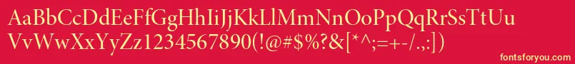 MinionproMediumdisp-fontti – keltaiset fontit punaisella taustalla