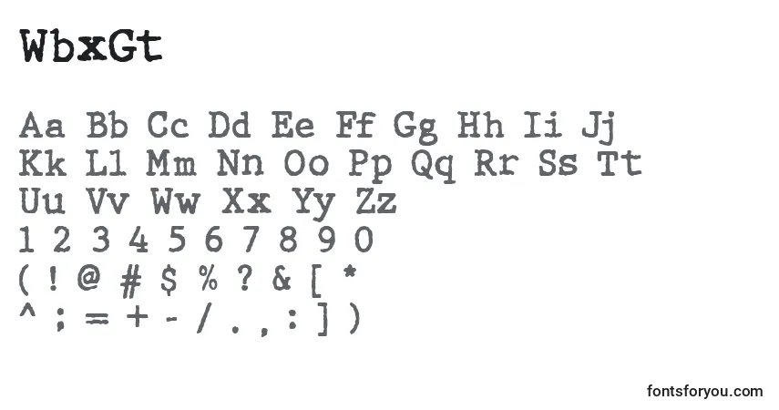 Czcionka WbxGt – alfabet, cyfry, specjalne znaki