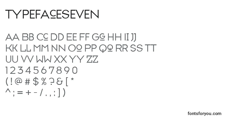 Czcionka Typefaceseven – alfabet, cyfry, specjalne znaki