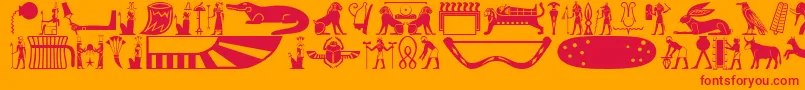 Oldegyptglyphs-Schriftart – Rote Schriften auf orangefarbenem Hintergrund