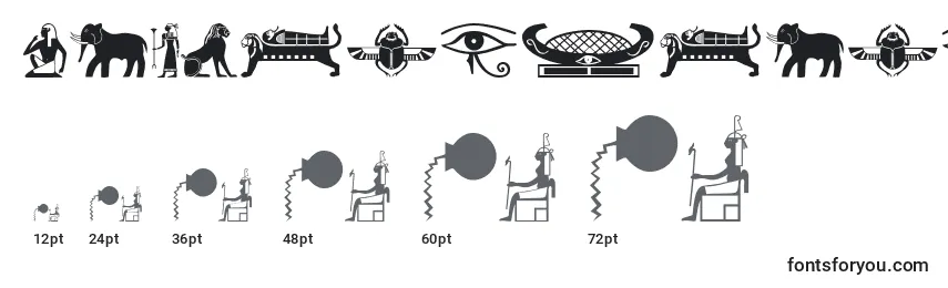 Oldegyptglyphs-fontin koot