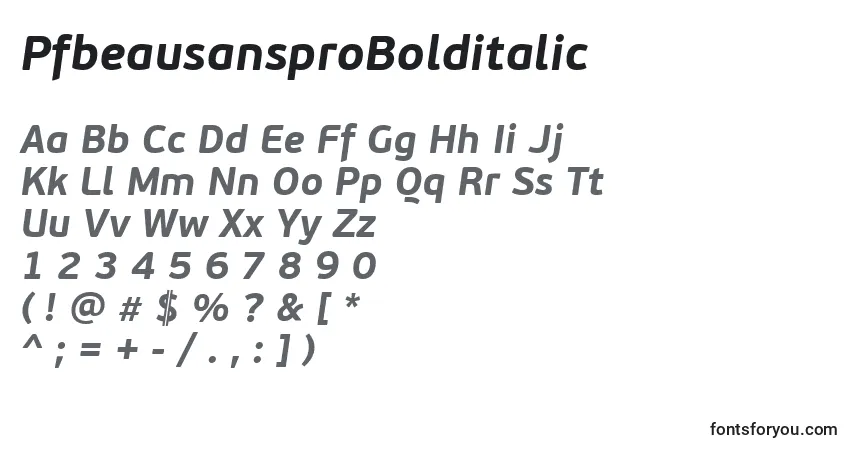 A fonte PfbeausansproBolditalic – alfabeto, números, caracteres especiais