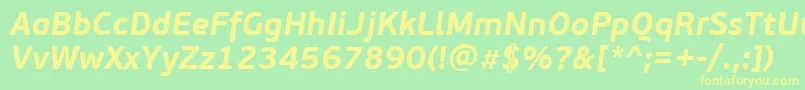 フォントPfbeausansproBolditalic – 黄色の文字が緑の背景にあります