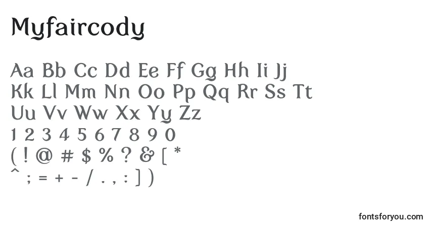 A fonte Myfaircody – alfabeto, números, caracteres especiais