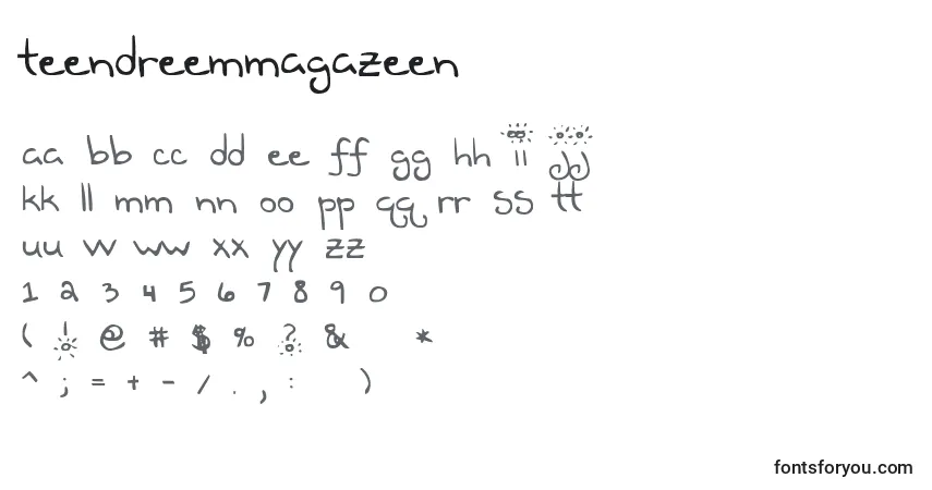 A fonte TeenDreemMagazeen – alfabeto, números, caracteres especiais