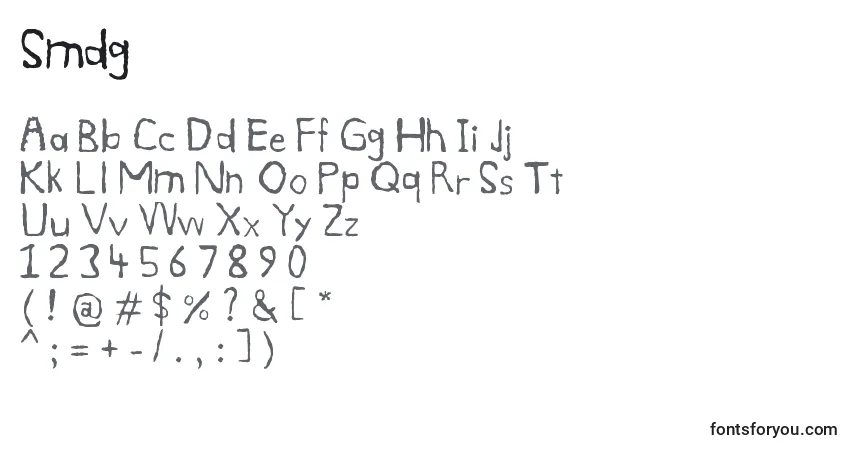 Schriftart Smdg – Alphabet, Zahlen, spezielle Symbole